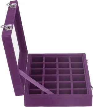 More, Clear (Purple) Compact severe Organization, Elegant Design, Versatile Storage Small Velvet Jewelry Box Organizer with 24 Compartments for Earrings, Rings, Bracelets, Watches, Pins, and 