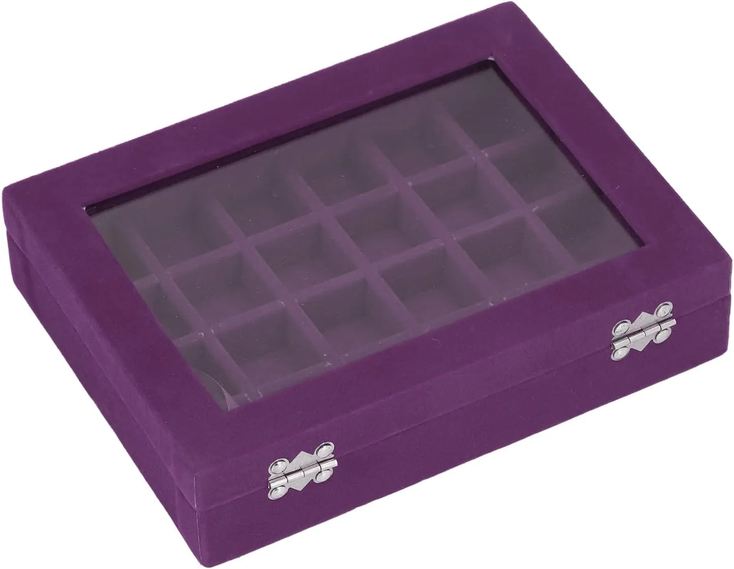 More, Clear (Purple) Compact severe Organization, Elegant Design, Versatile Storage Small Velvet Jewelry Box Organizer with 24 Compartments for Earrings, Rings, Bracelets, Watches, Pins, and 