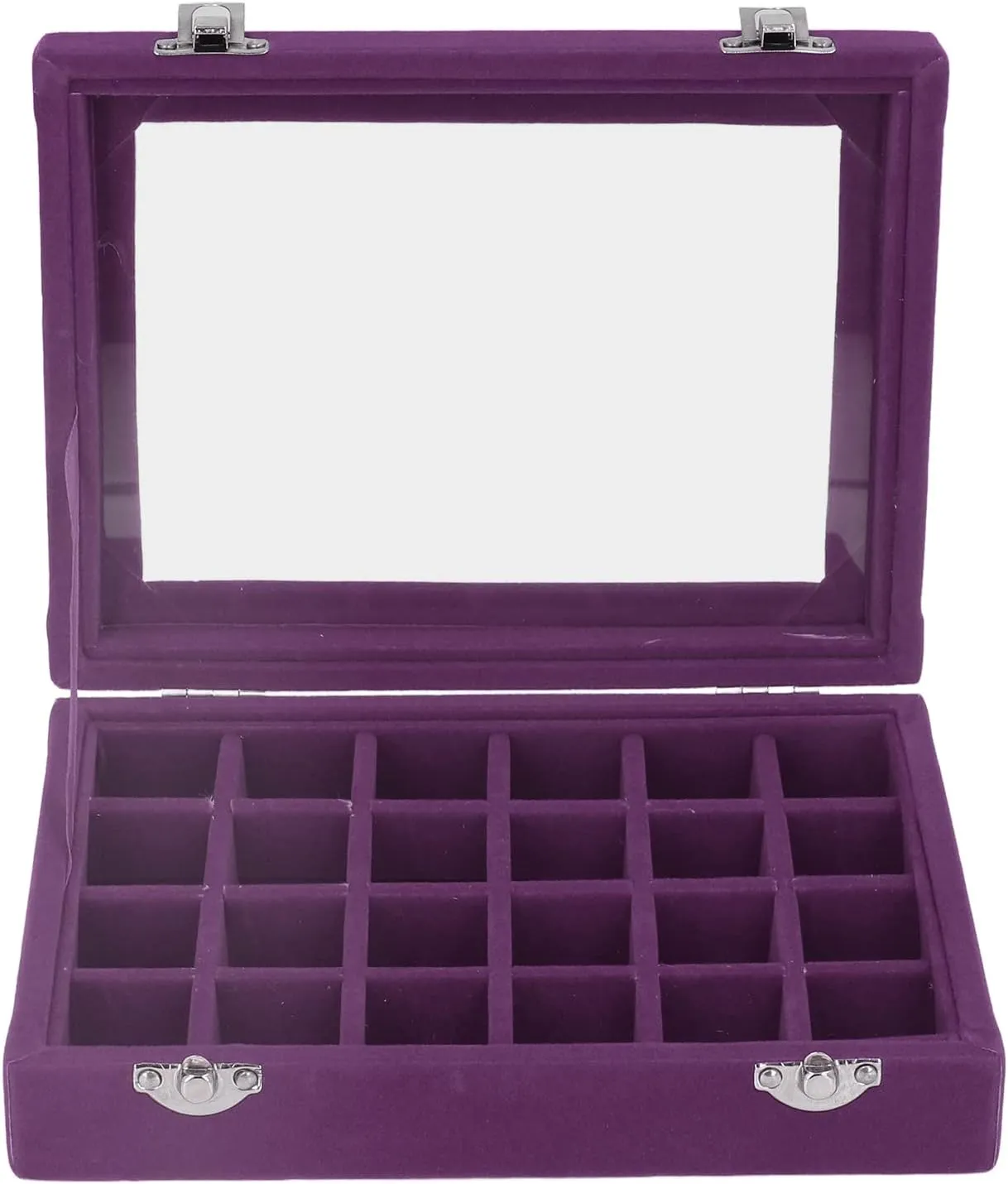 More, Clear (Purple) Compact severe Organization, Elegant Design, Versatile Storage Small Velvet Jewelry Box Organizer with 24 Compartments for Earrings, Rings, Bracelets, Watches, Pins, and 