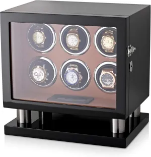 Motor-Stop Option Watch Winder irresistible for 6 Watches with LED Backlight, LCD Display and 