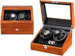 Motor Watch Winding Box Jewelry Watch Box Self Winding (D) Watch Watch Winder Case for listen 4 Automatic Watches with Extra 6 Watch Storages Wood Shell Piano Finish Silent 
