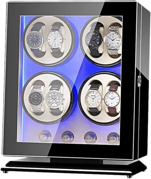 Motor with Led Light 5 Rotation Modes amid employ Powered Ac Adapter Automatic Watch Winder with 8 Storage Box and Quiet 