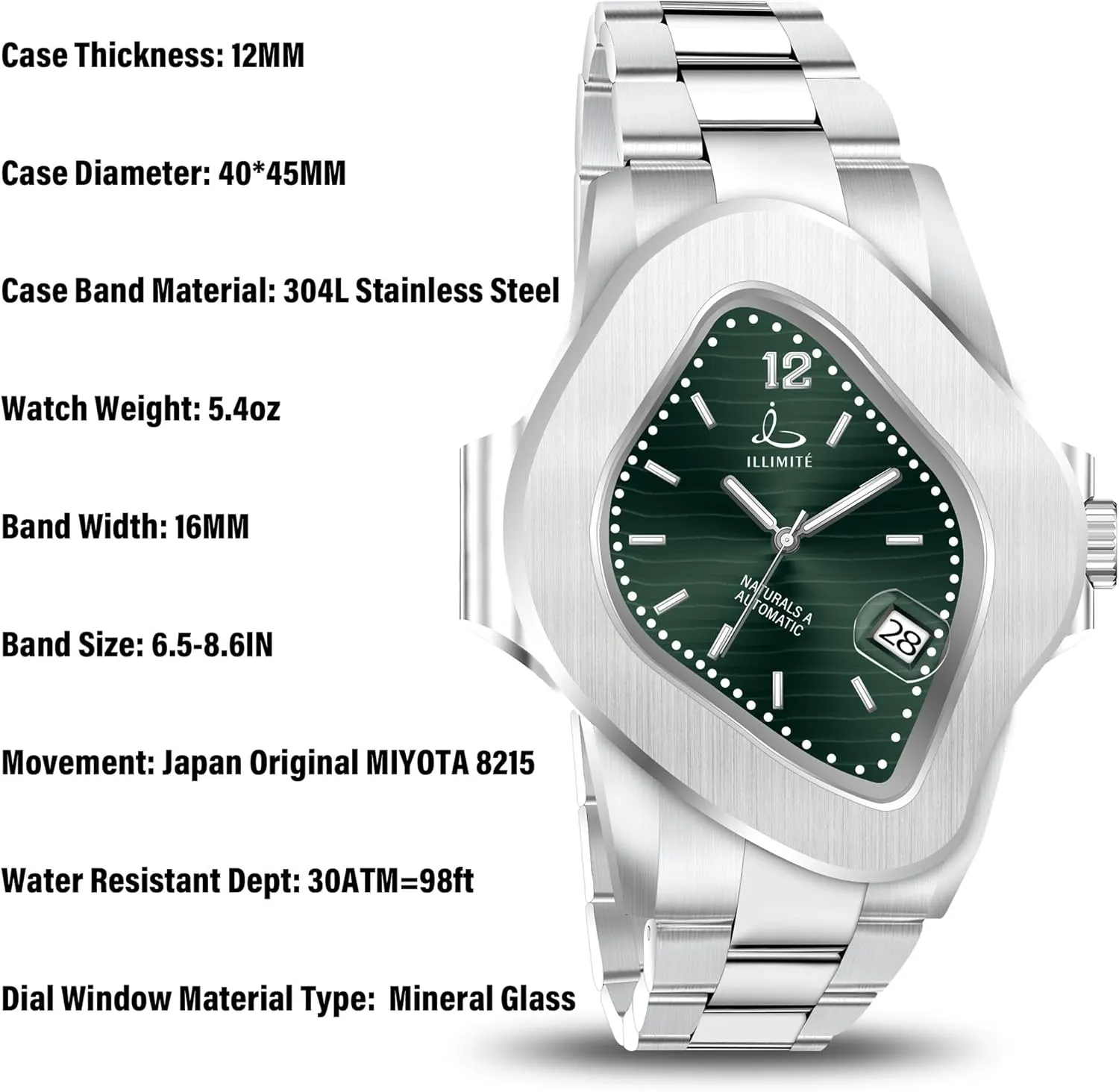 Movement Analog Stainless Steel Band Mechancial Self Winding Wrist Watches Naturals A teacup victim prevalent regardless ILLIMITE Automatic Watches for Men Japanese Miyota 8215 