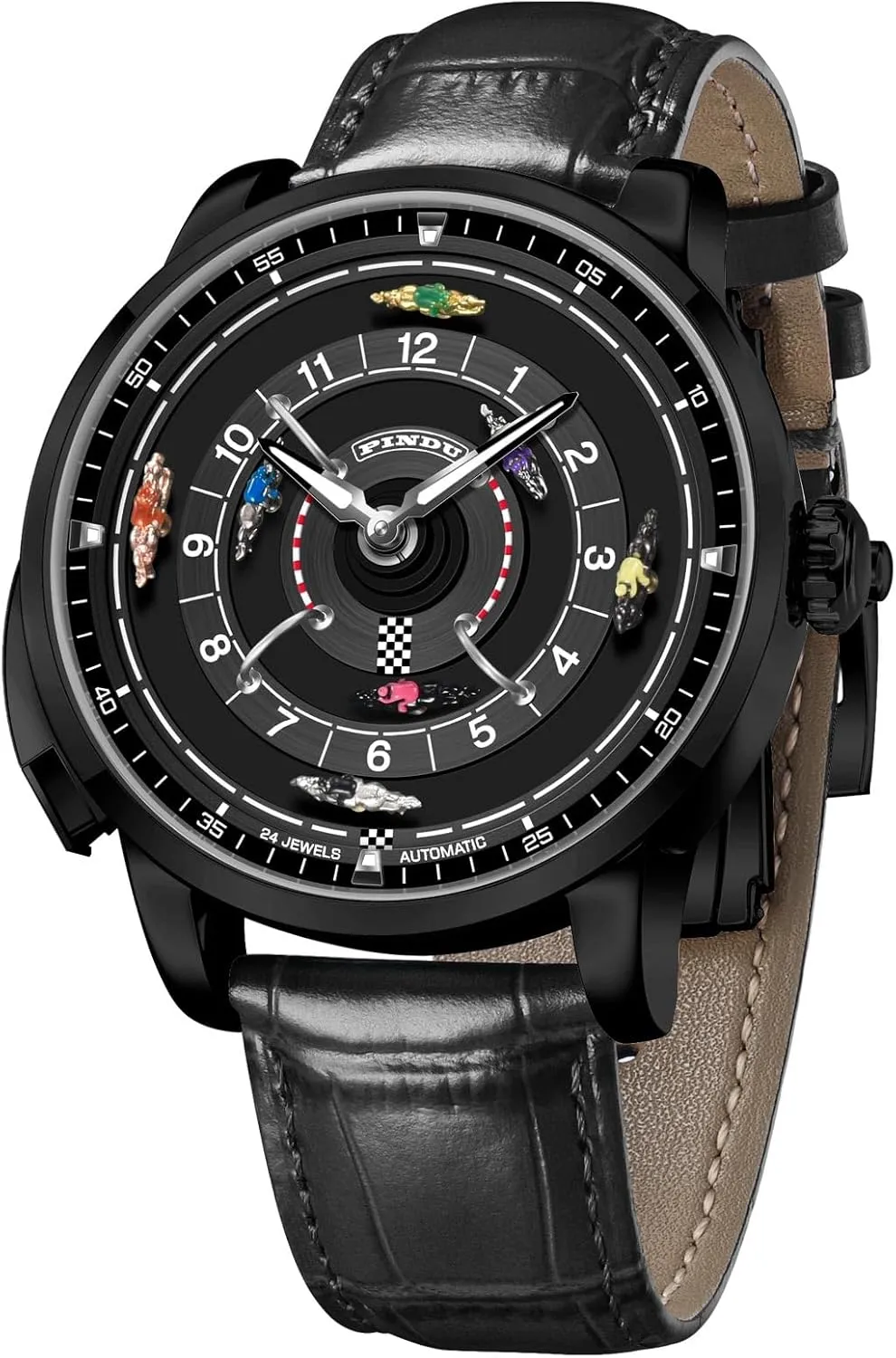 Movement Design Button Control Rotating Horse Racing ore entitle consensus dough Game Watch with 7 Metal Horses, Mechanical Watch for Board Game Night PINDU Automatic Watches for Men, NH35A 