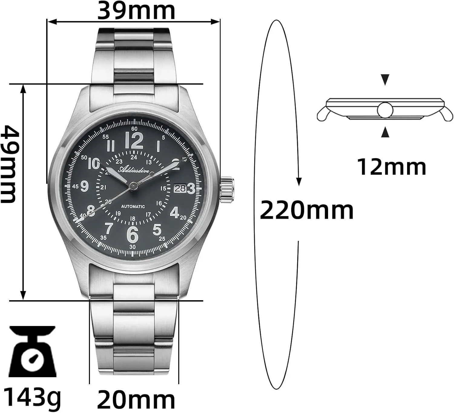 Movement Diver 200 M Luminescent Dial Analog Dress Watch ADDIESDIVE Automatic Watches for Men neck Stainless Steel NH35A 