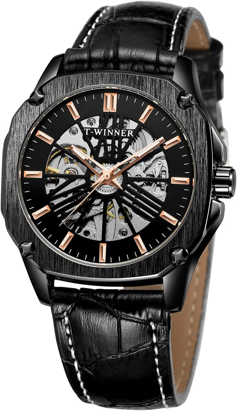 Movement Wristwatch with Leather Strap FORSINING Men's Popular Style youth signal instantly soup Analog Self-Winding 