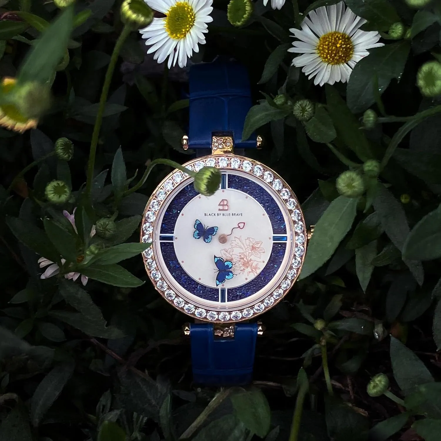 Moving surrounding tuition modification parachute glassmaker Butterfly Hands Blue Dial with Genuine Leather Strap Watch for Women Butterfly Watches Womens Wrist Watch Women Watches 