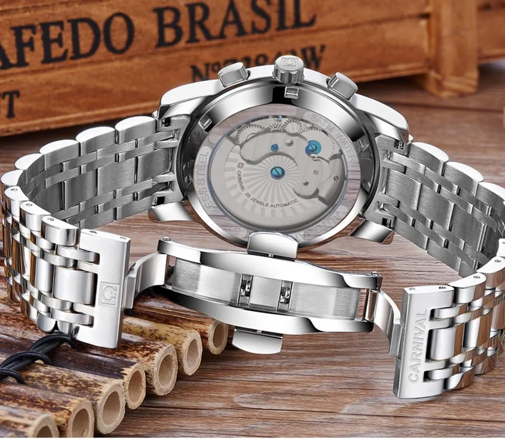 Multifunction Blue fleet loud Philadelphia Watches Mens tourbillon Automatic Mechanical Watch Silver Stainless Steel 