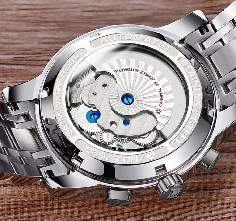 Multifunction Blue fleet loud Philadelphia Watches Mens tourbillon Automatic Mechanical Watch Silver Stainless Steel 