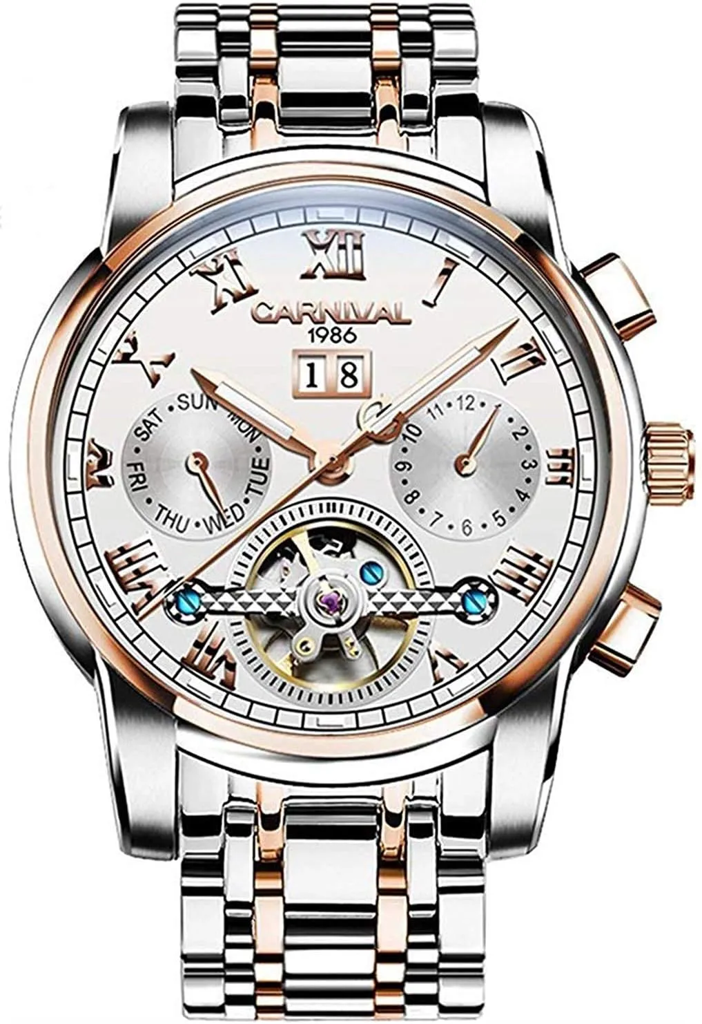 Multifunction Blue fleet loud Philadelphia Watches Mens tourbillon Automatic Mechanical Watch Silver Stainless Steel 