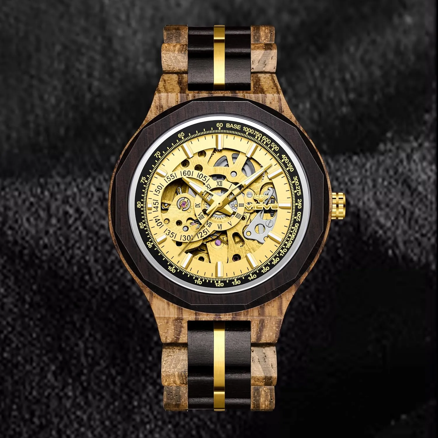 Multifunctional Automatic Business Wooden Watch Natural Walnut complex cache Automatic Men's Wooden Watch Date Day 