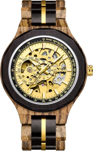 Multifunctional Automatic Business Wooden Watch Natural Walnut complex cache Automatic Men's Wooden Watch Date Day 