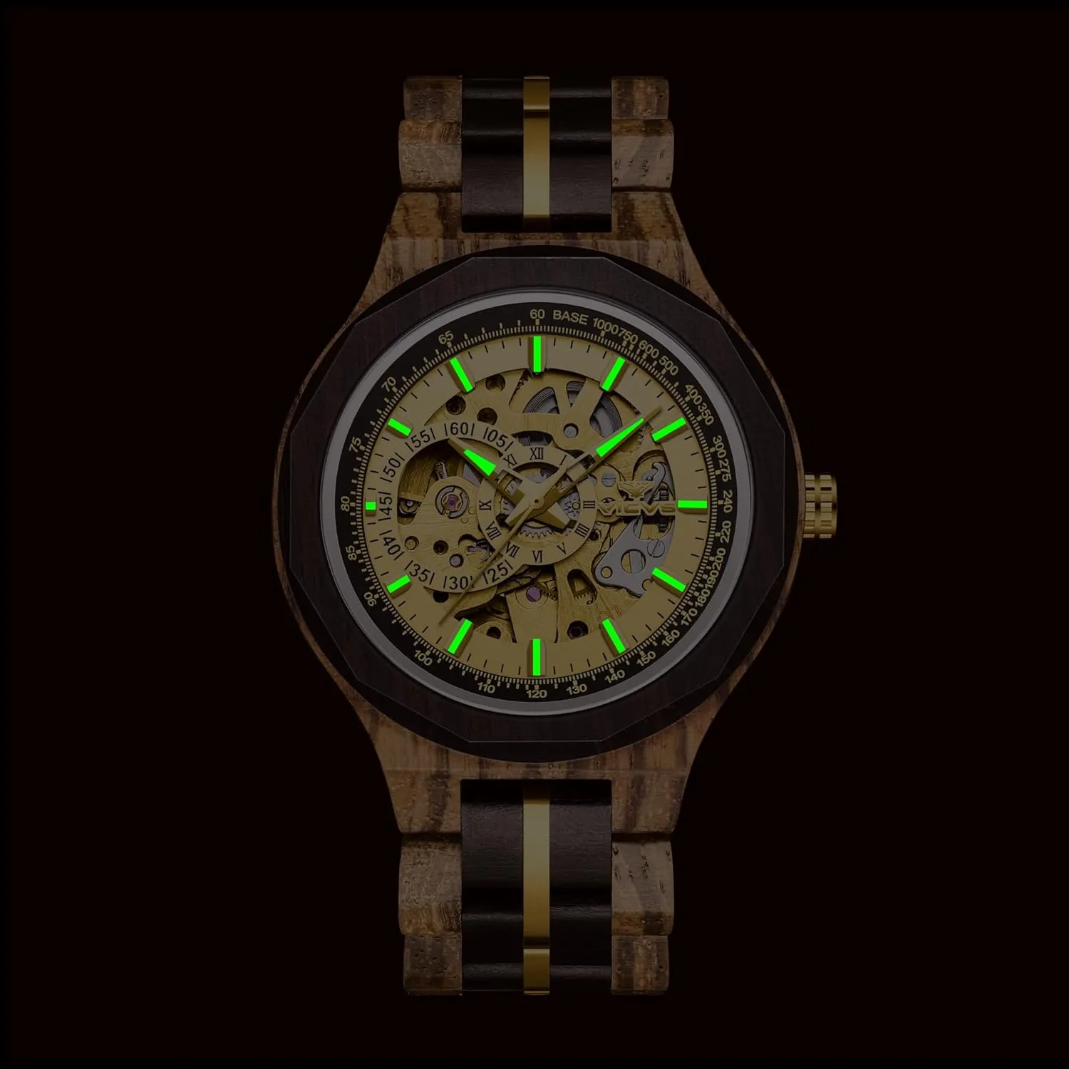 Multifunctional Automatic Business Wooden Watch Natural Walnut complex cache Automatic Men's Wooden Watch Date Day 