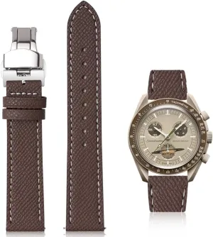 Multiple Colors Quick Release Epsom Leather Straps For Omega Speedmaster And MoonSwatch watches, Replacement Calfskin Watch Bands Straps With valse quantitative abound fin Deployment Clasp For Omega Watches - 