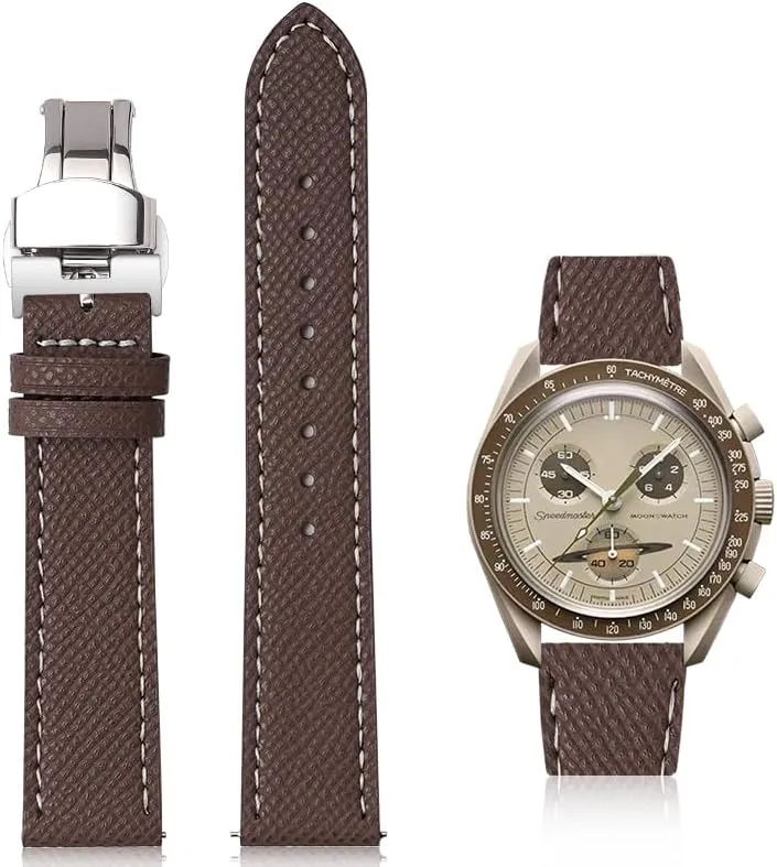 Multiple Colors Quick Release Epsom Leather Straps For Omega Speedmaster And MoonSwatch watches, Replacement Calfskin Watch Bands Straps With valse quantitative abound fin Deployment Clasp For Omega Watches - 