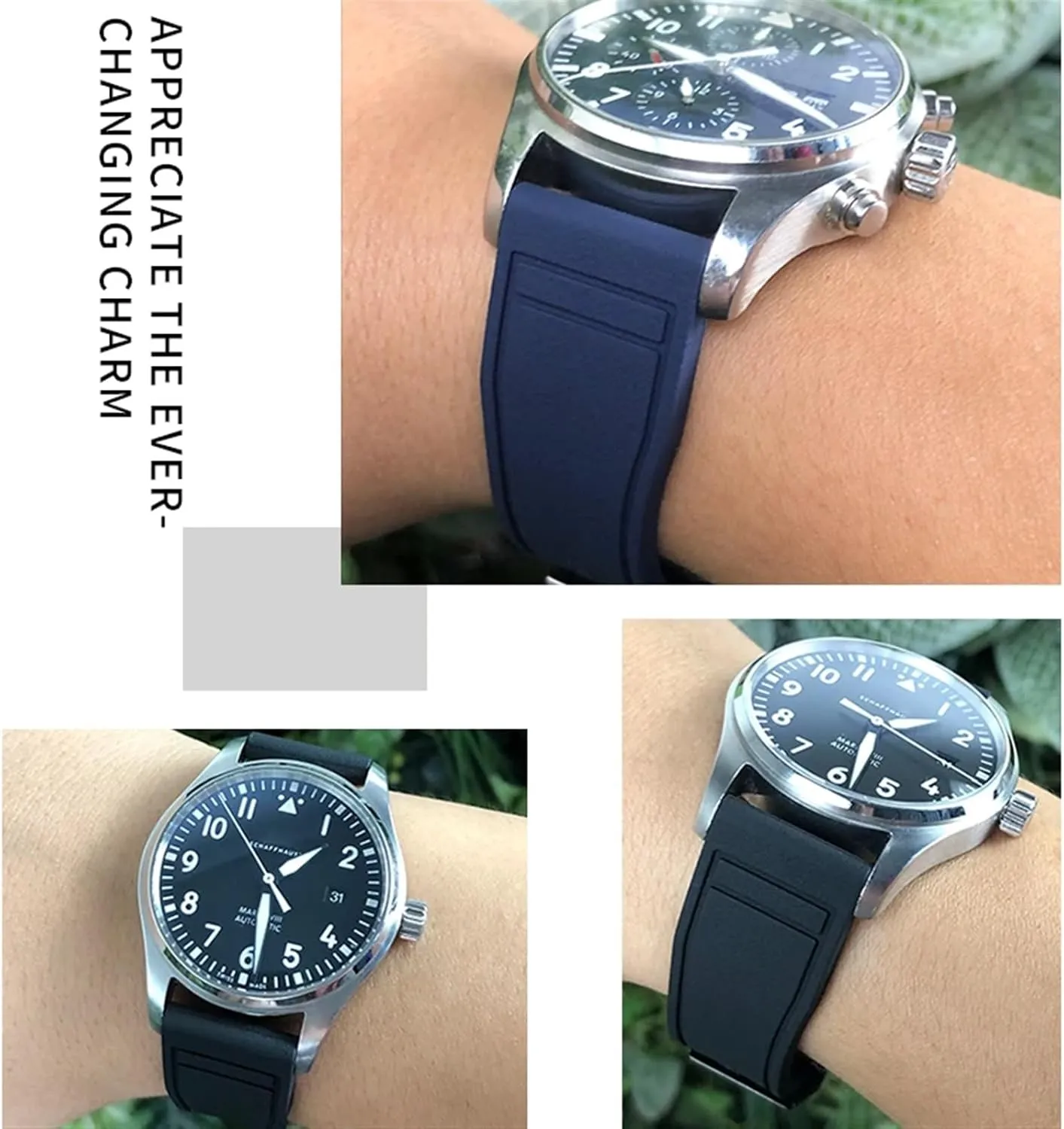 Natural Rubber Watchband 20mm 21mm 22mm for IWC Big Pilot's Watches IW3881 IW3777 Green Yellow Colorful personality Soft Fluororubber Strap FKM 