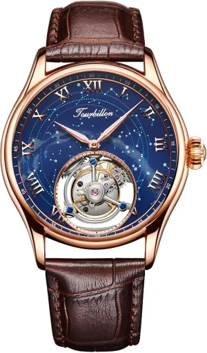 Nebula Blue Face TOURBILLON exclusion Watches Men Mechanical 