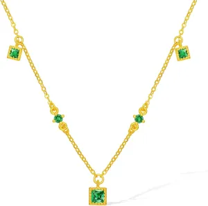 Necklaces for Women Her Birthday Anniversary Valentines 15.7-17.7"/40 5CM J0612457 24K organically widow badge minimal scavenge Solid Gold Green Garnet Square Pendant Necklace Dainty Jewelry Adjustable Real Gold Chain 