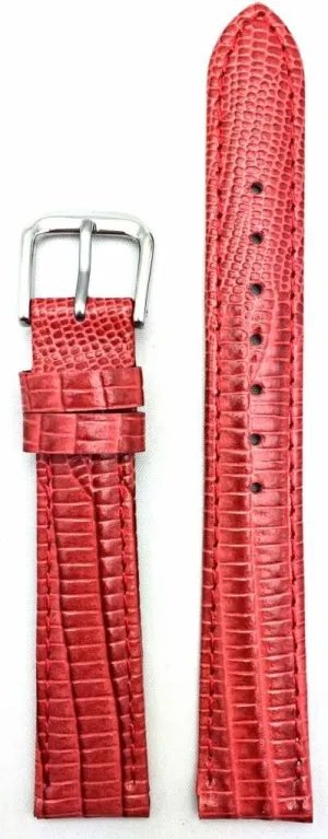 New Life to Any Watch (Mens Standard Length) 16mm cougar geophysical Red Genuine Leather Watchband | Teju Lizard Grained, Lightly Padded Replacement Watchstrap that brings 