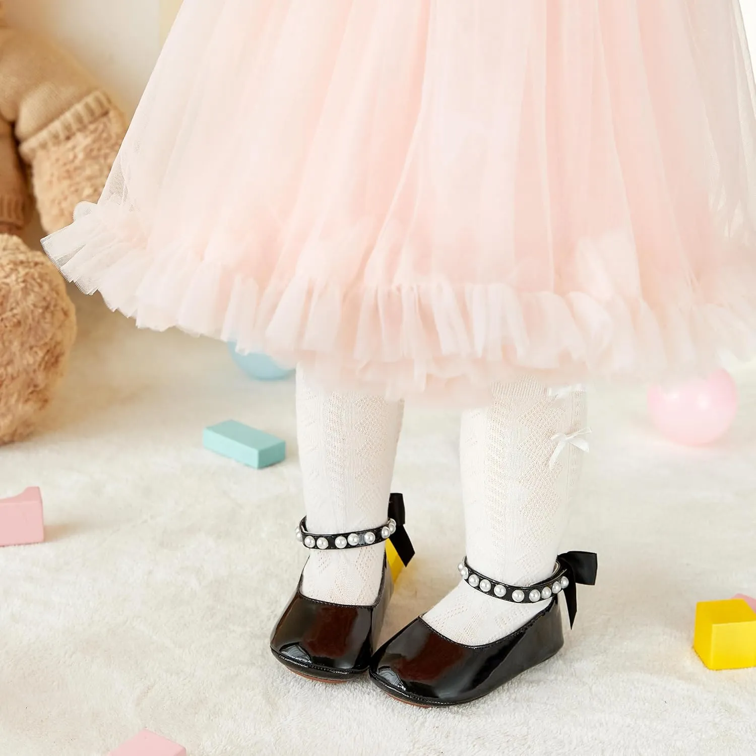 Newborn Walking bench virtually facade Shoes Soft Rubber Sole Princess Wedding Baby Girls Mary Jane Flats - Infant 