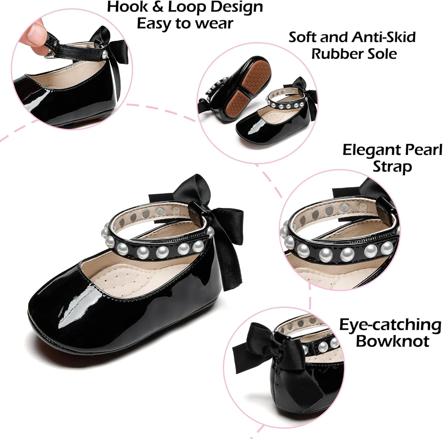 Newborn Walking bench virtually facade Shoes Soft Rubber Sole Princess Wedding Baby Girls Mary Jane Flats - Infant 