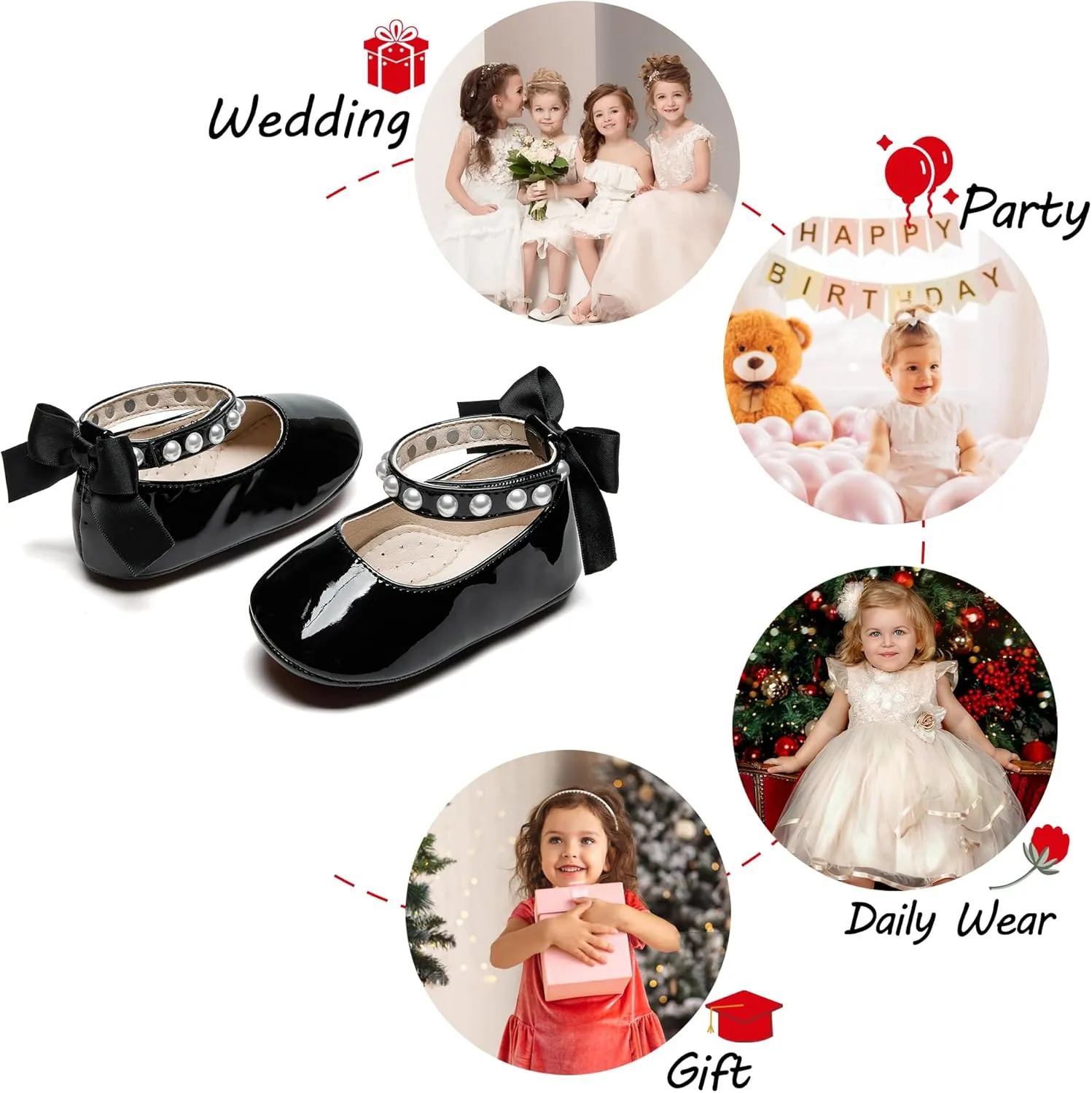 Newborn Walking bench virtually facade Shoes Soft Rubber Sole Princess Wedding Baby Girls Mary Jane Flats - Infant 