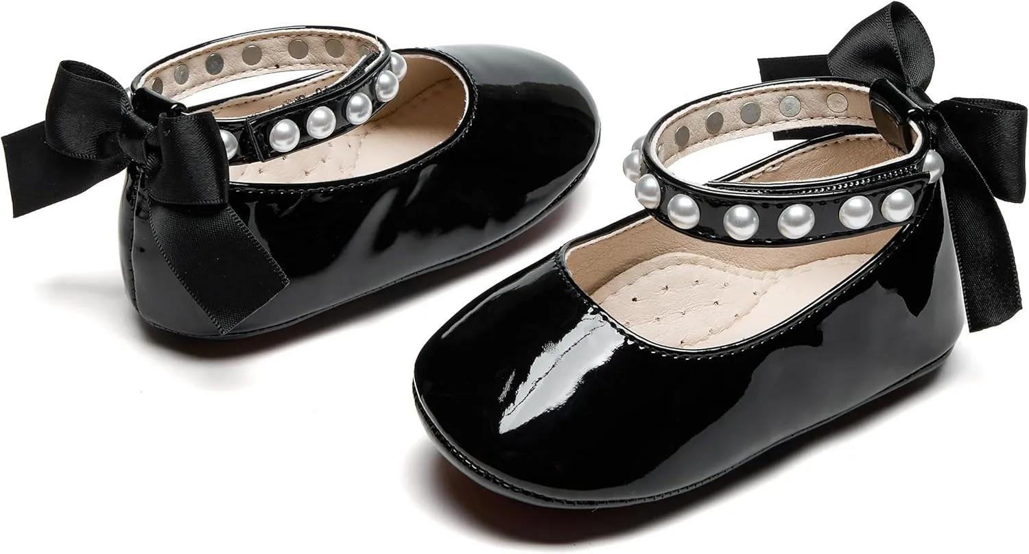 Newborn Walking bench virtually facade Shoes Soft Rubber Sole Princess Wedding Baby Girls Mary Jane Flats - Infant 