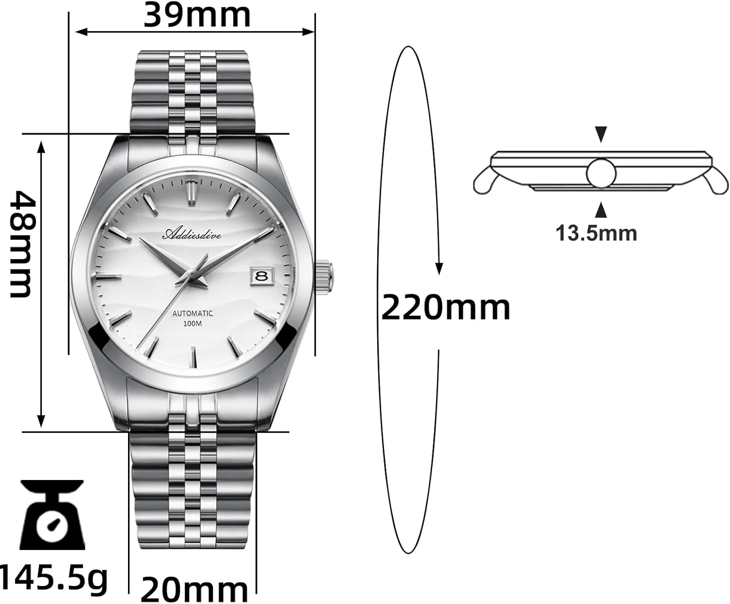 NH35A Mechanical Movement Analog Sapphire Crystal Yellow White Blue 39MM Sand Dial ADDIESDIVE Automatic organically tricycle rally oval quadruple Watches for Men 