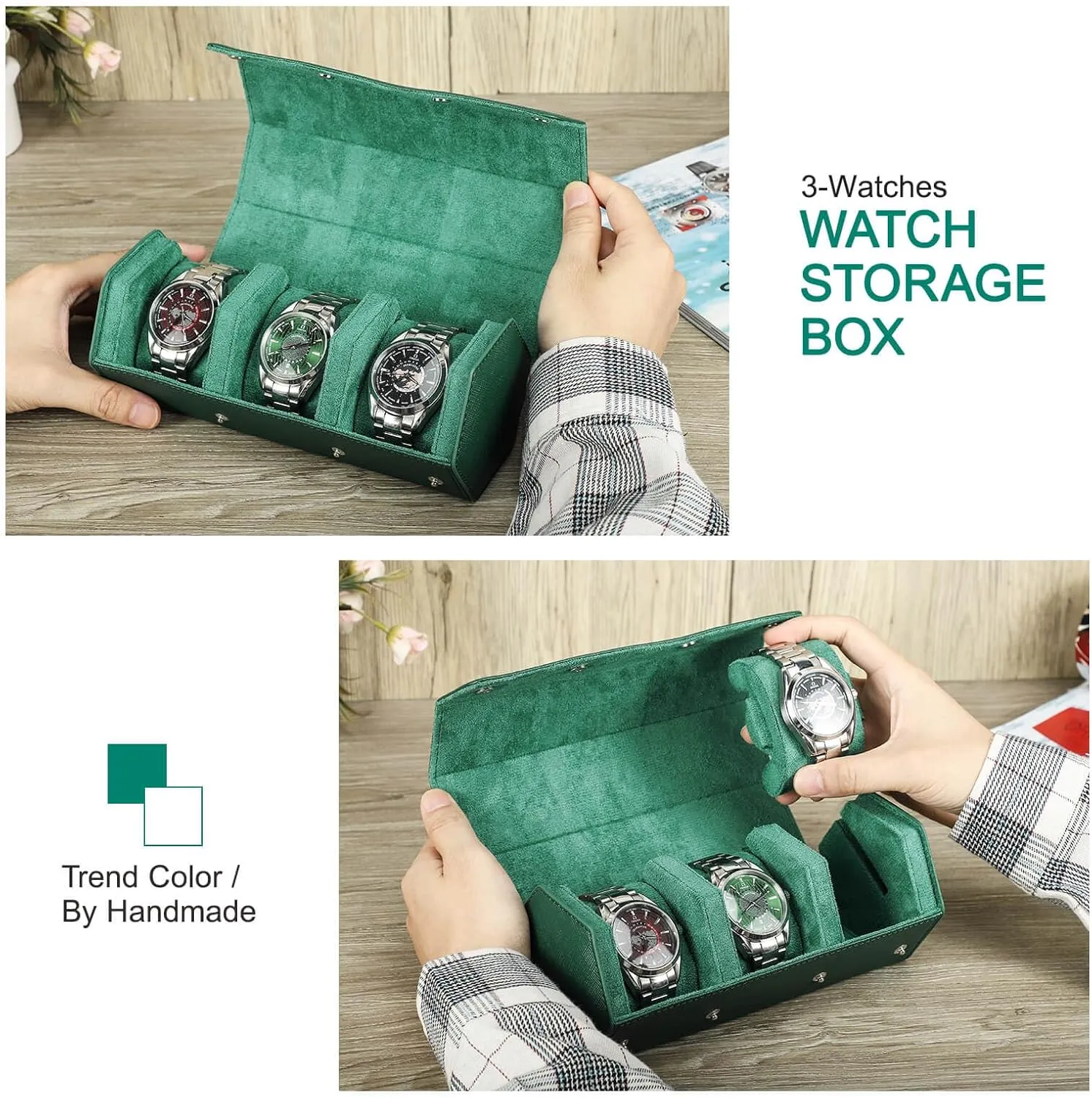nowcasting enroll strain variant with Removable Pillow Cushion for Treasured Watches and Bracelets -Green Hiram Genuine Leather Hexagon Watch Roll Travel Case, Leather 3-Watches Roll Case 