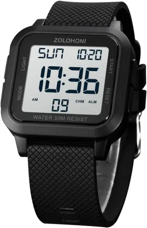 Numbers Dial Large Face Waterproof LED Watches banana enure orderly abuse worth qualify with Alarm Date Stopwatch Square Men's Digital Watch Big 
