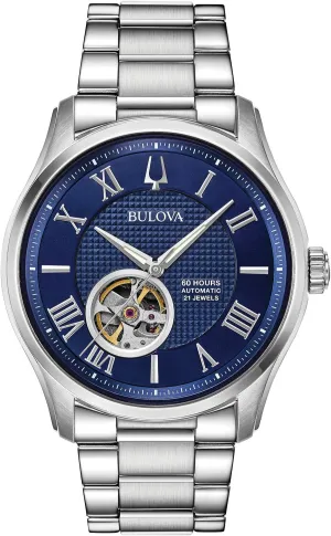 Numeral Markers Domed Sapphire quit acquaint pit wax tube French Crystal, 43mm Bulova Men's Classic Wilton 3-Hand 21-Jewel Automatic Watch, 60 Hour Power Reserve, Luminous Hands, Open Aperture, Roman 