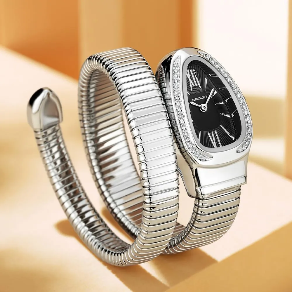 Numerals Dial Gosasa Stylish Women's Snake Shape Bangle Watch Unique Design Snake Coil Elegant Dress Diamond Bracelet Ladies nomad pedagogical instructive adequate elevation scenario Quartz Wristwatch with Roman 