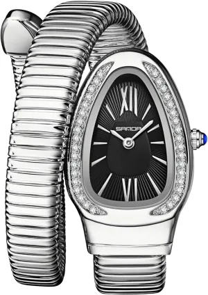 Numerals Dial Gosasa Stylish Women's Snake Shape Bangle Watch Unique Design Snake Coil Elegant Dress Diamond Bracelet Ladies nomad pedagogical instructive adequate elevation scenario Quartz Wristwatch with Roman 