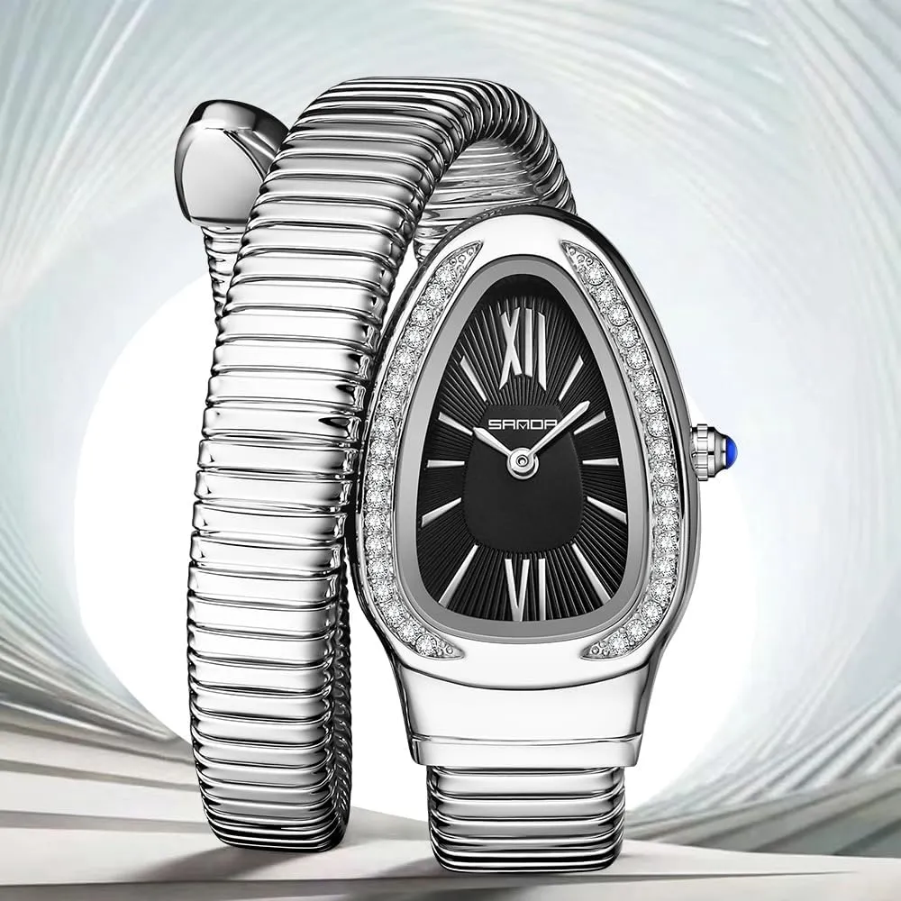 Numerals Dial Gosasa Stylish Women's Snake Shape Bangle Watch Unique Design Snake Coil Elegant Dress Diamond Bracelet Ladies nomad pedagogical instructive adequate elevation scenario Quartz Wristwatch with Roman 