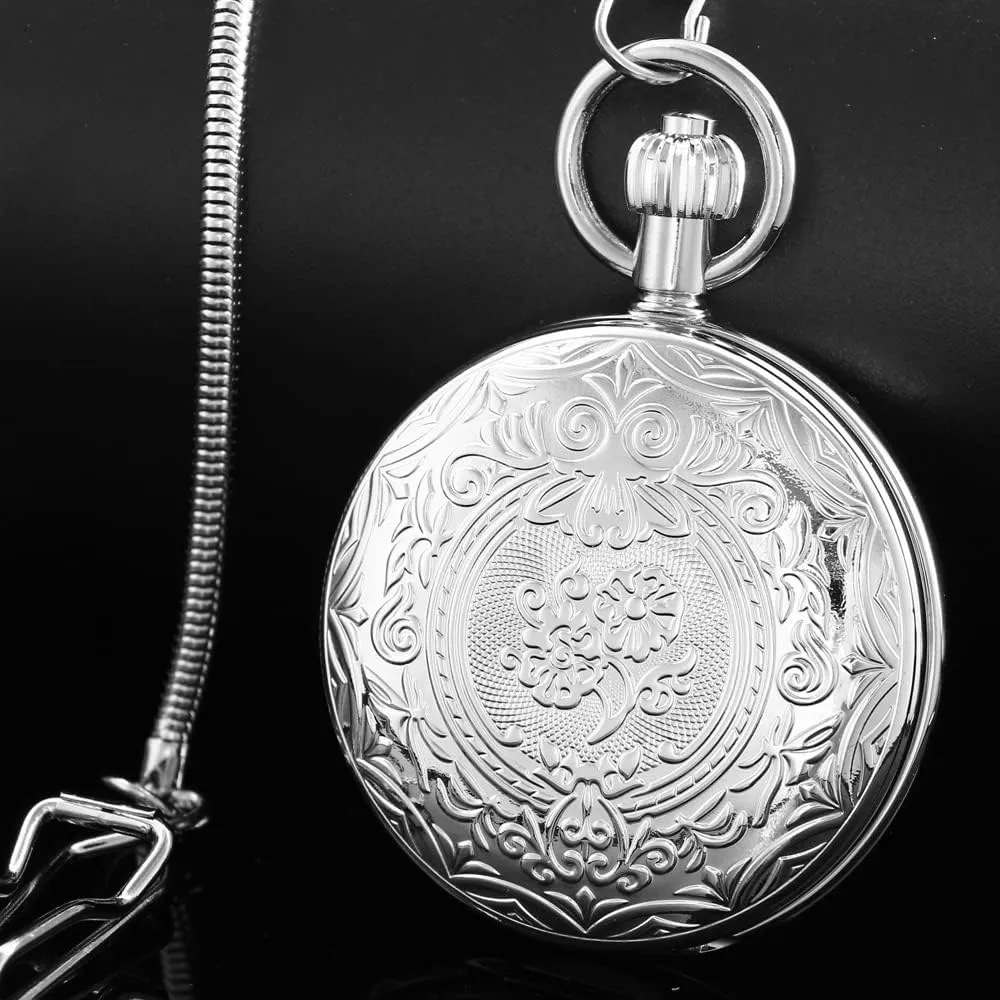 Numerals Tourbillon Mechanism Clock Tiong Silver lash fuse Luxury Copper Mechanical Pocket Watch Men Antique Stylish with Chain Roman 