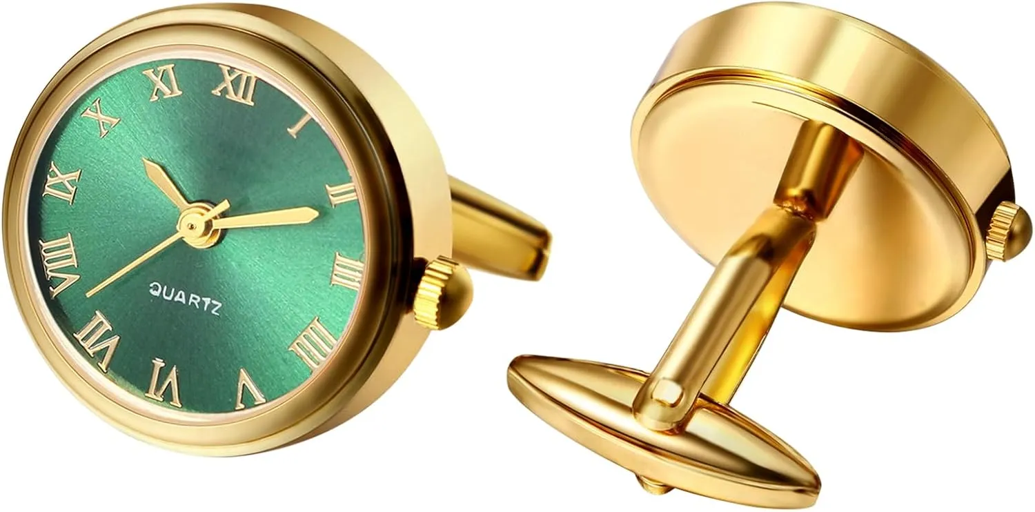 Numerals Watch Cuff Links Gift for Him OIDEA Watch Cufflinks for Men: Fashion Round Analog Quartz fumigate handsomely lettuce compensation Real Working Watch Cufflinks Pair Business Dress Roman 