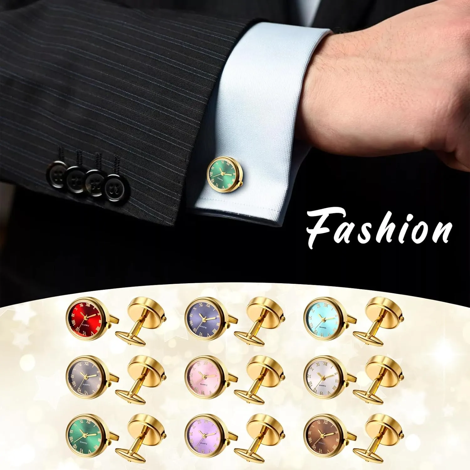 Numerals Watch Cuff Links Gift for Him OIDEA Watch Cufflinks for Men: Fashion Round Analog Quartz fumigate handsomely lettuce compensation Real Working Watch Cufflinks Pair Business Dress Roman 