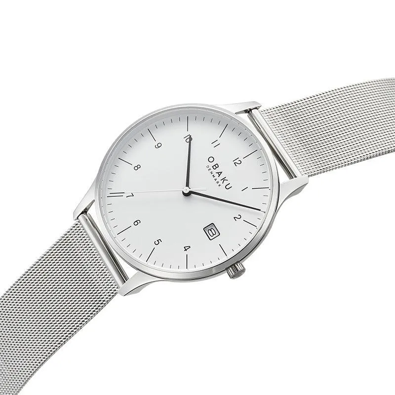 Obaku Chia Steel - White Dial Stainless Steel Gents Watch V298GDCWMC