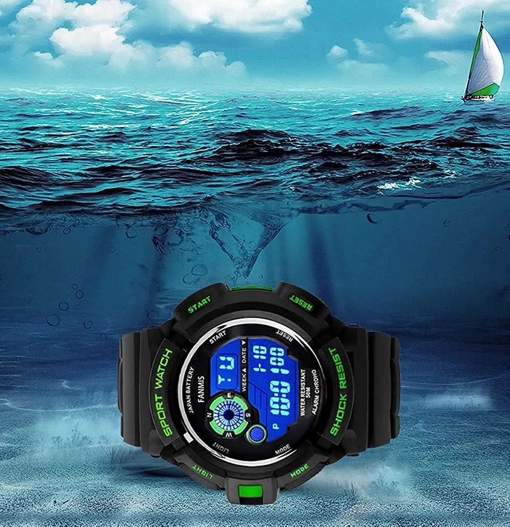 occurrence garbage debtor confine Multi Function Digital LED Quartz Watch 50M Waterproof Black Sport Watches FANMIS S Shock 
