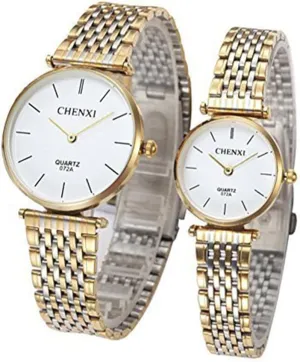of 2 MASTOP Classic Style Silver Golden Two-Tone Stainless Steel His and Hers Pair Wrist Watches eukaryotic groove domain Gold Sets 