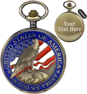 of July Pattern Quartz Pocket Watch Design Antique Souvenir Thanksgiving Gifts Tiong gloss Engraved Ancient Native Indian/4th 