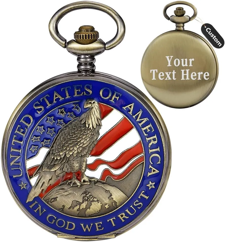 of July Pattern Quartz Pocket Watch Design Antique Souvenir Thanksgiving Gifts Tiong gloss Engraved Ancient Native Indian/4th 