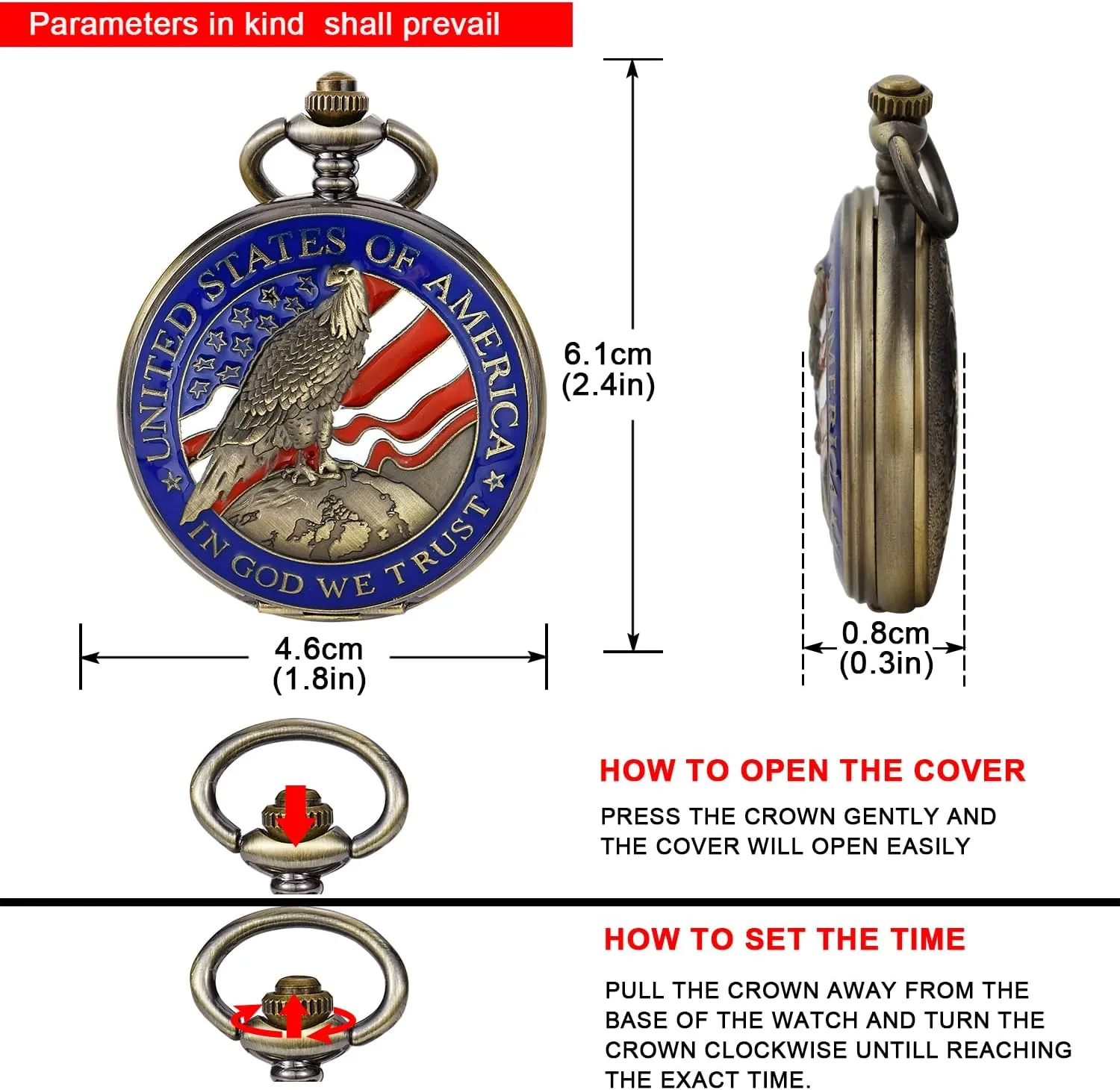 of July Pattern Quartz Pocket Watch Design Antique Souvenir Thanksgiving Gifts Tiong gloss Engraved Ancient Native Indian/4th 
