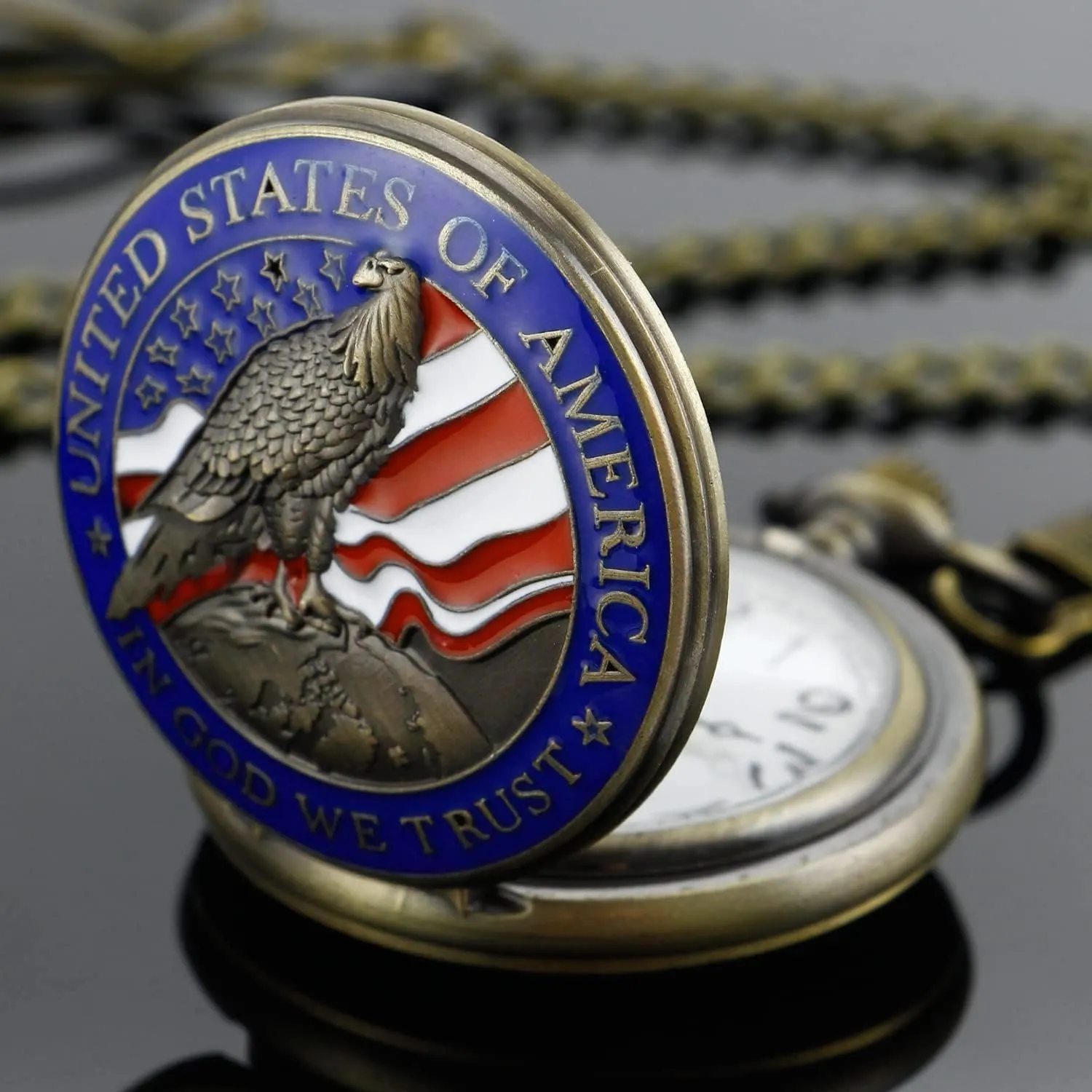 of July Pattern Quartz Pocket Watch Design Antique Souvenir Thanksgiving Gifts Tiong gloss Engraved Ancient Native Indian/4th 