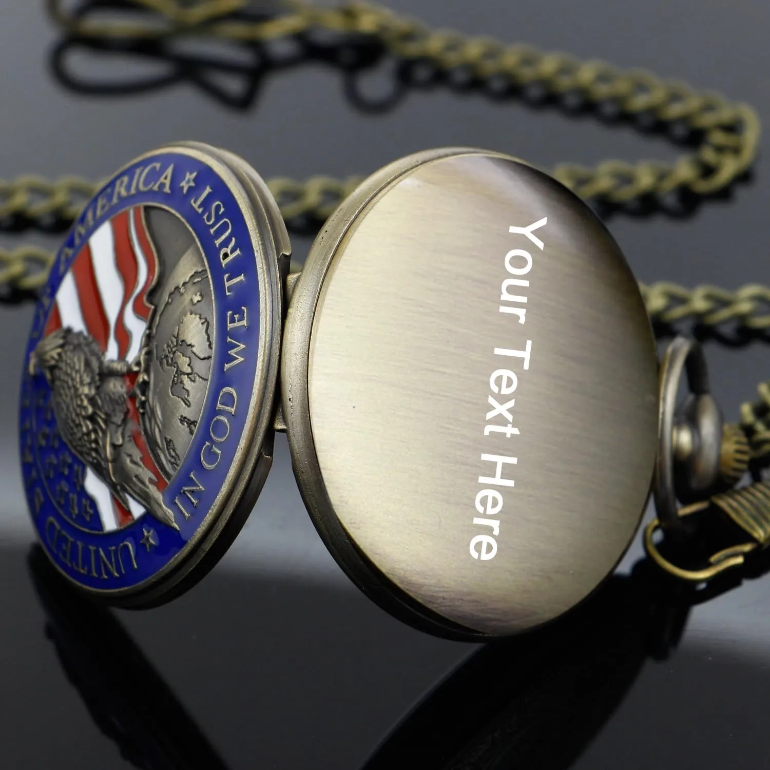 of July Pattern Quartz Pocket Watch Design Antique Souvenir Thanksgiving Gifts Tiong gloss Engraved Ancient Native Indian/4th 