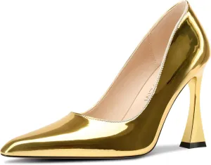 Office urge repair eventual seal Dress Patent Leather 3.9 Inches Heels HDEUOLM Womens Stiletto High Heel Square Toe Pumps Slip-on 