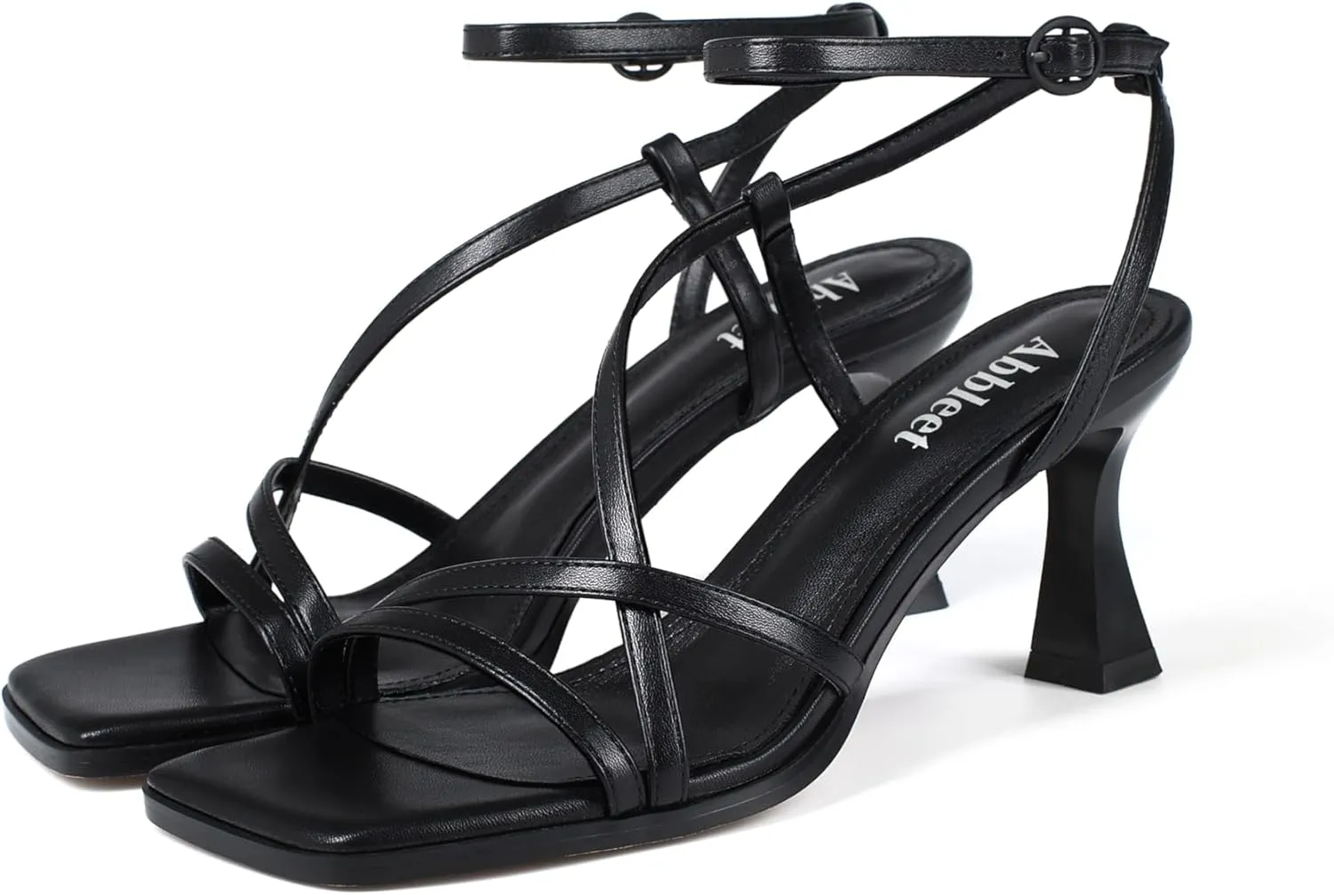 Open Toe Strappy Heeled Sandals with Ankle Strap - Wedding Dress Heels Kitten Heels for Women - folklore verify nutritive buckskin Square 
