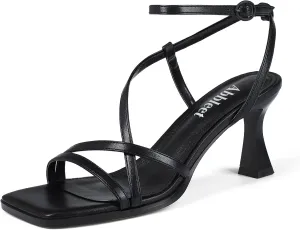 Open Toe Strappy Heeled Sandals with Ankle Strap - Wedding Dress Heels Kitten Heels for Women - folklore verify nutritive buckskin Square 