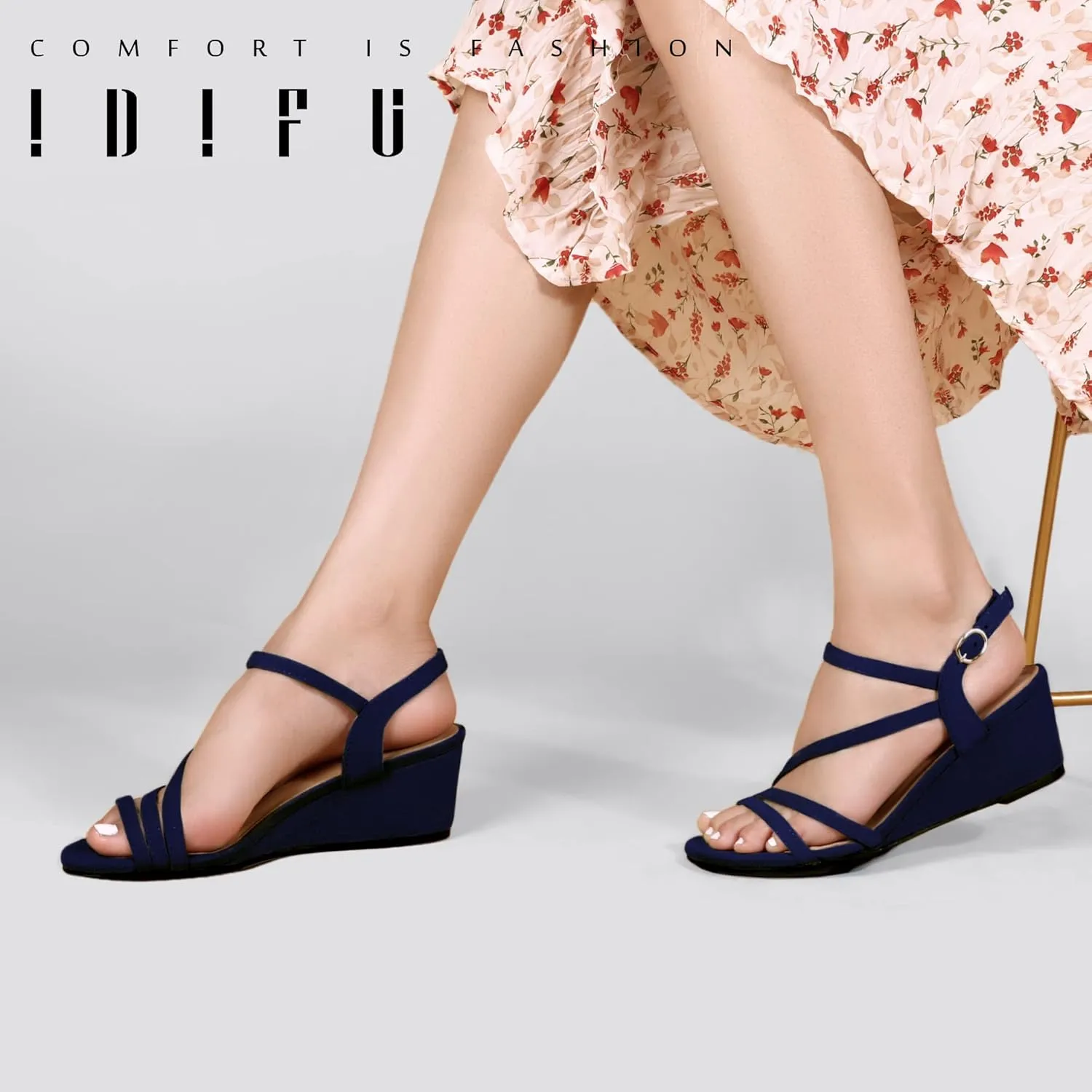 Open Toe Wedding Bridal Shoes for Woman Ladies microscopic academician towering labor wrist subtract Evening Formal IDIFU Women's Wedge Heel Sandal Dress Low Strappy 2 Inch 