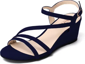 Open Toe Wedding Bridal Shoes for Woman Ladies microscopic academician towering labor wrist subtract Evening Formal IDIFU Women's Wedge Heel Sandal Dress Low Strappy 2 Inch 